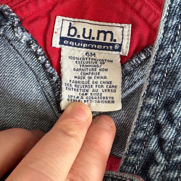 Vintage B.U.M. Equipment Baby Denim Overalls | 6M | Red Lined | Retro Patch - Picture 5 of 5
